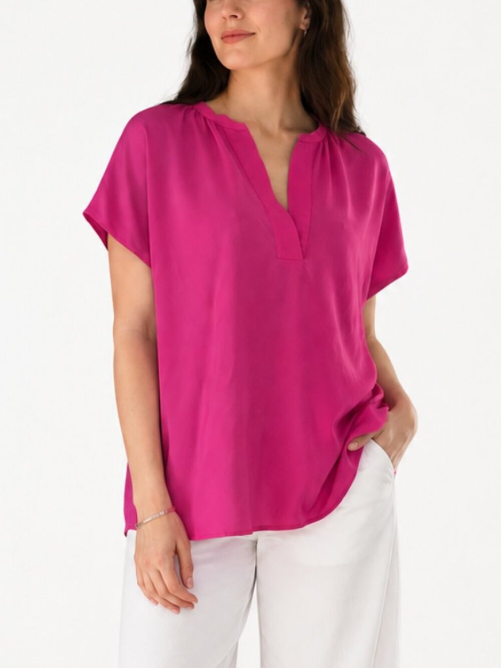 Essentiel Antwerp hot pink/Fuchsia 100% silk relaxed blouse Sz 34 US Sz 4